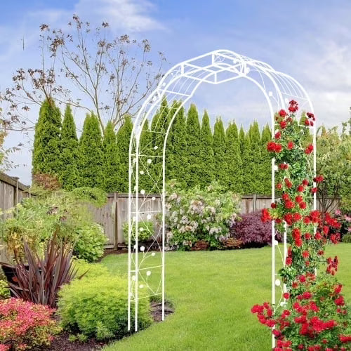 74"x98" Metal Garden Arch Arbor Trellis for Climbing Plants Roses Outdoor Décor White