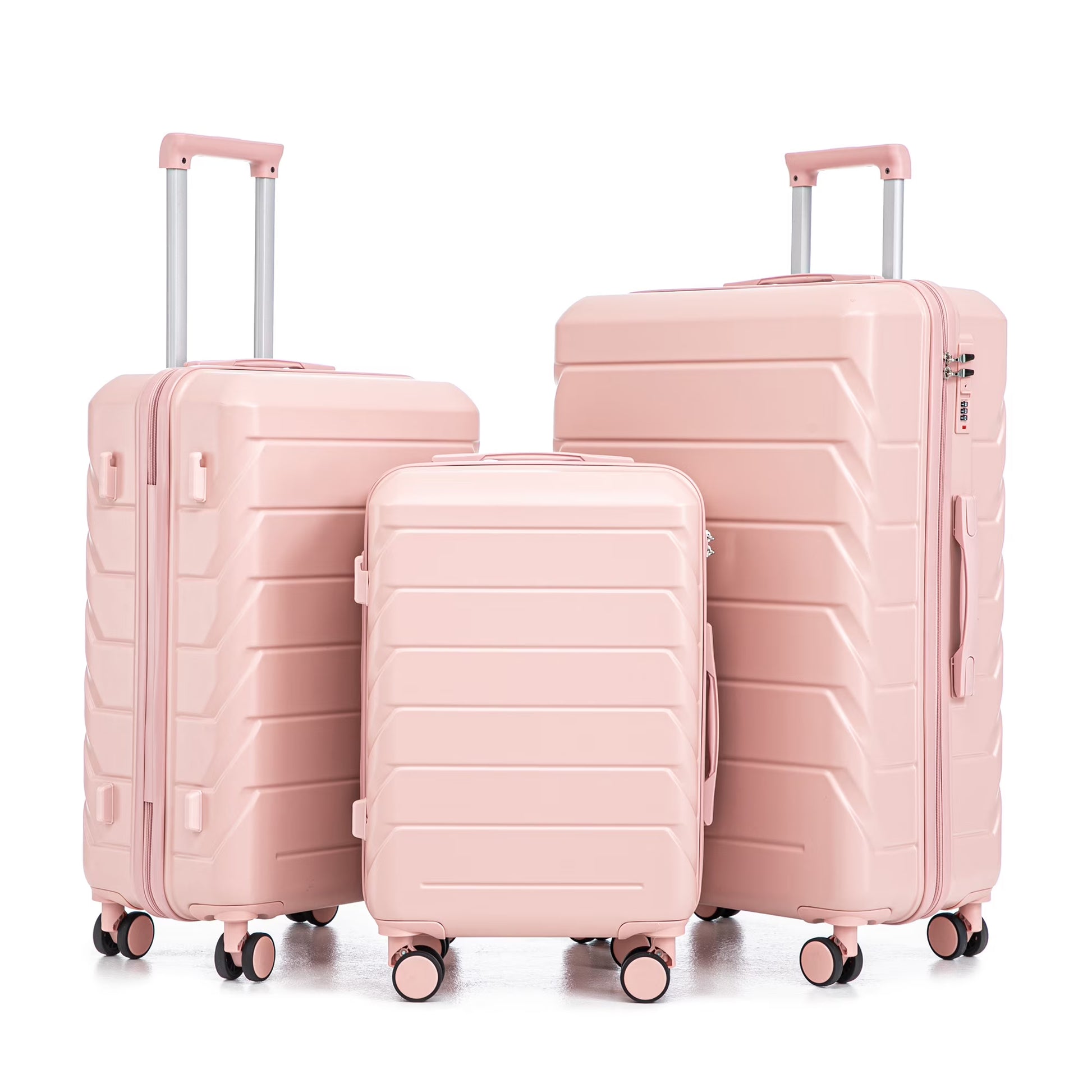 PAPROOS 3 Piece Luggage Set, ABS Carry-on Luggage Set with Spinner Wheels and TSA Lock, Lightweight Hardside Luggage, 20/24/28 Inch Rolling Suitcase Set for Travel Business Trip, Beige