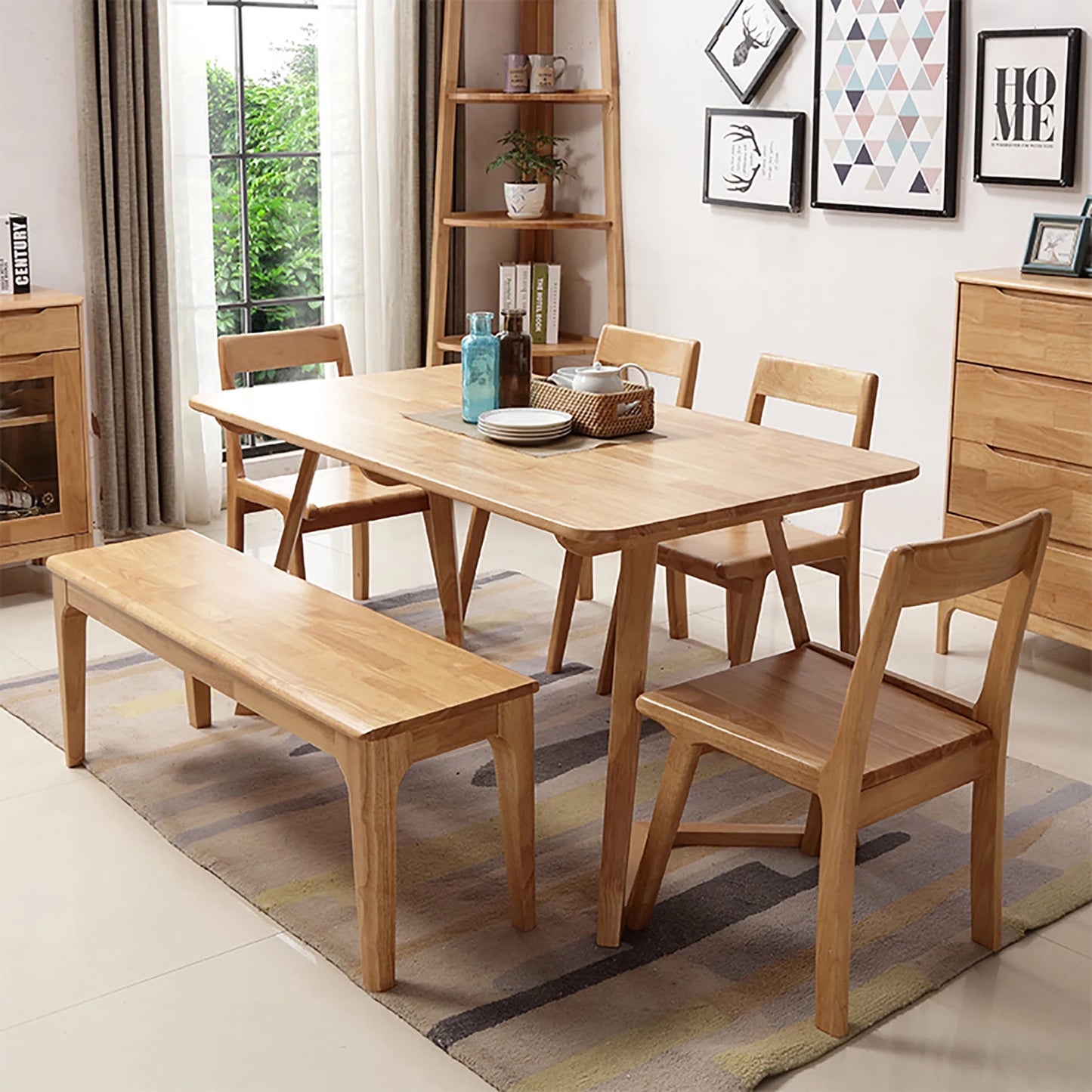 WILK 100% Natural Solid Oak Wood-color Bench Farmhouse Dining Bench, Entrance Bench Bed End Bench,for Living Room, Bedroom ,Home Office,, Balcony,Patios