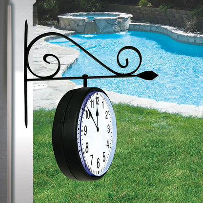 Swim Central 18" Battery Operated Black and White Double-Sided Large Print Mounted Outdoor Clock