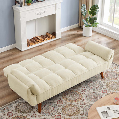 Aukfa 75" Flared Arm Futon Convertible Sofa Bed, Linen Sleeper Couch for Home Office, Beige