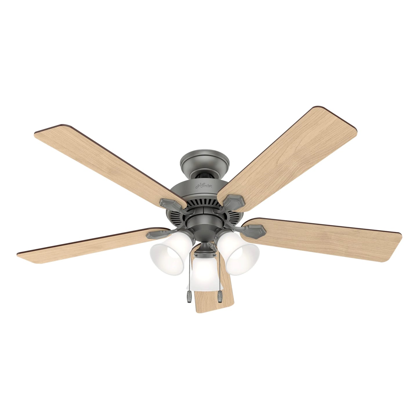 Hunter - Swanson Indoor Ceiling Fan With Light, 52-inch, Matte Silver, Casual-style, 3-speed WhisperWind Motor, 50894, for living rooms, bedrooms, home offices, kitchens
