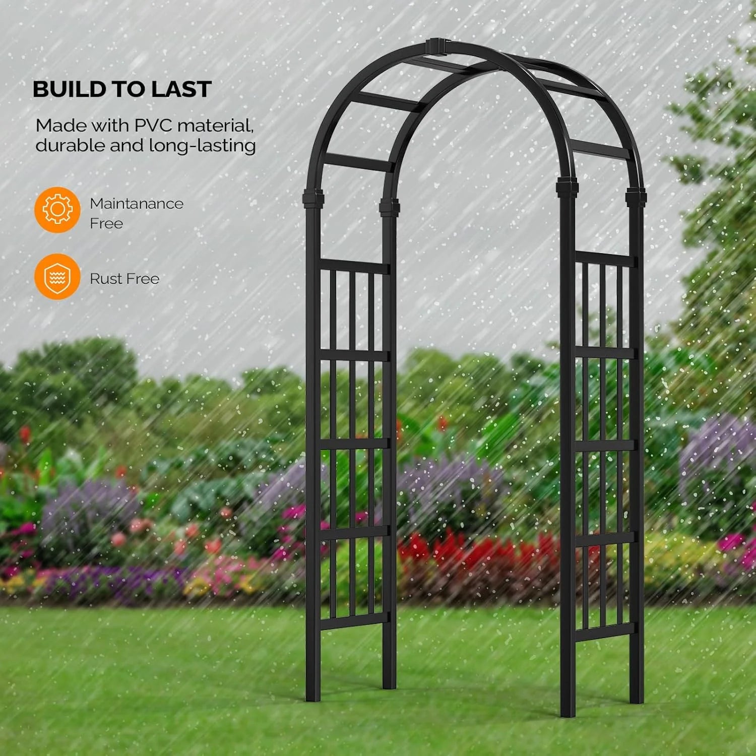 GFNXYI Vinyl Garden Arbor, PVC Wedding Arch for Ceremony Party, Garden Trellis for Climbing Plants Outdoor, Arch Backdrop Stand for Garden, Backyard, Lawn (Black)