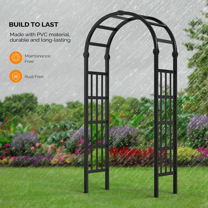 GFNXYI Vinyl Garden Arbor, PVC Wedding Arch for Ceremony Party, Garden Trellis for Climbing Plants Outdoor, Arch Backdrop Stand for Garden, Backyard, Lawn (Black)