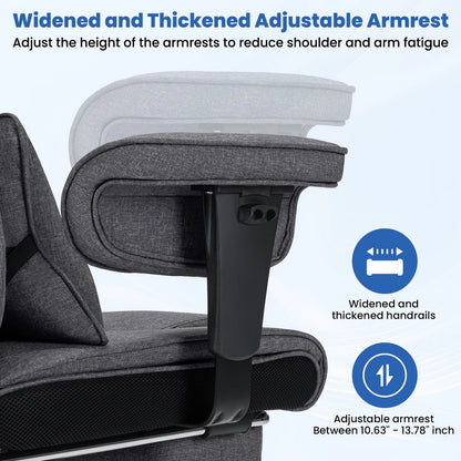Hoffree Big and Tall Fabric Office Chair 450lbs, Executive Desk Chair with Massage Ergonomic Computer Chair with Footrest Reclining Desk Office Chair with Lumbar Support for Home Office