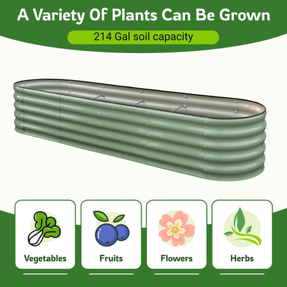 HOOFUN 17" Tall Metal Raised Garden Bed, 9 in 1 Garden Raised 8ftX2ft Garden Bed Kits for Vegetables Flowers, Oval Outdoor Planter Box w/6 Support Bars - Olive Green