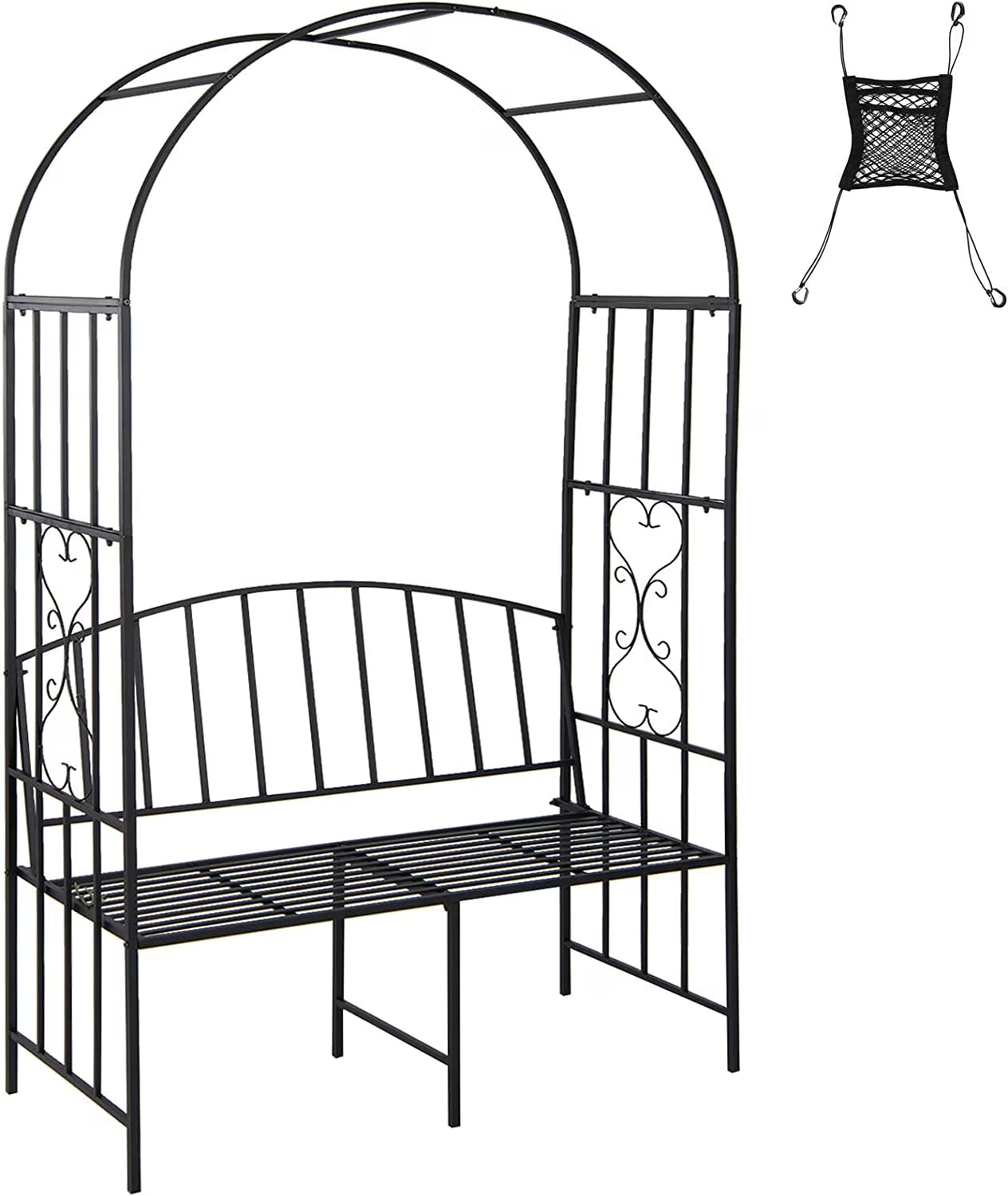 Giantex 81in Metal Garden Arch with Bench, Outdoor Garden Arbor Archway Trellis for Climbing Plants Vines, 2-Person Bench Loads 660 lbs, Patio Trellis Pergola Arches for Wedding Party Ceremony Decor