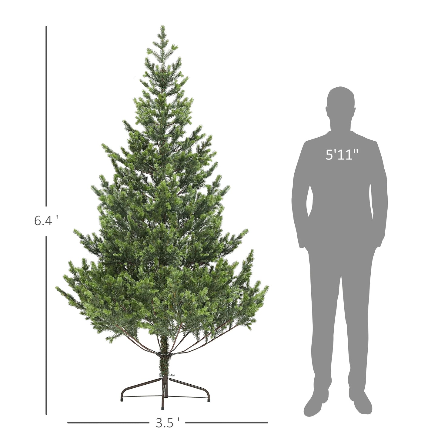 HOMCOM 6ft Artificial Sparse Christmas Tree with Steel Stand and 1933 Tips for Home Office Holiday