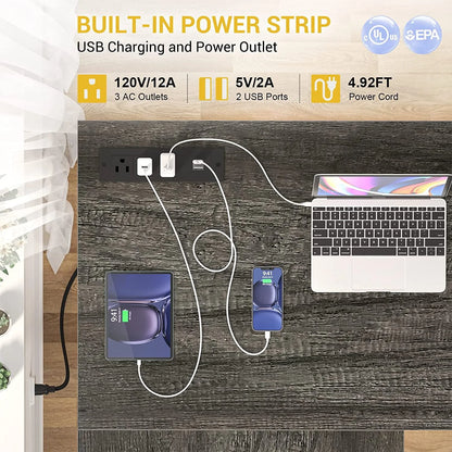 Homieasy L Shaped Desk with Power Outlet & USB Ports, 86.6'' Reversible L-Shaped Gaming Desk with Monitor Stand & LED Strip, 2 Person Corner Computer Desk with Hutch for Home Office, Grey Oak