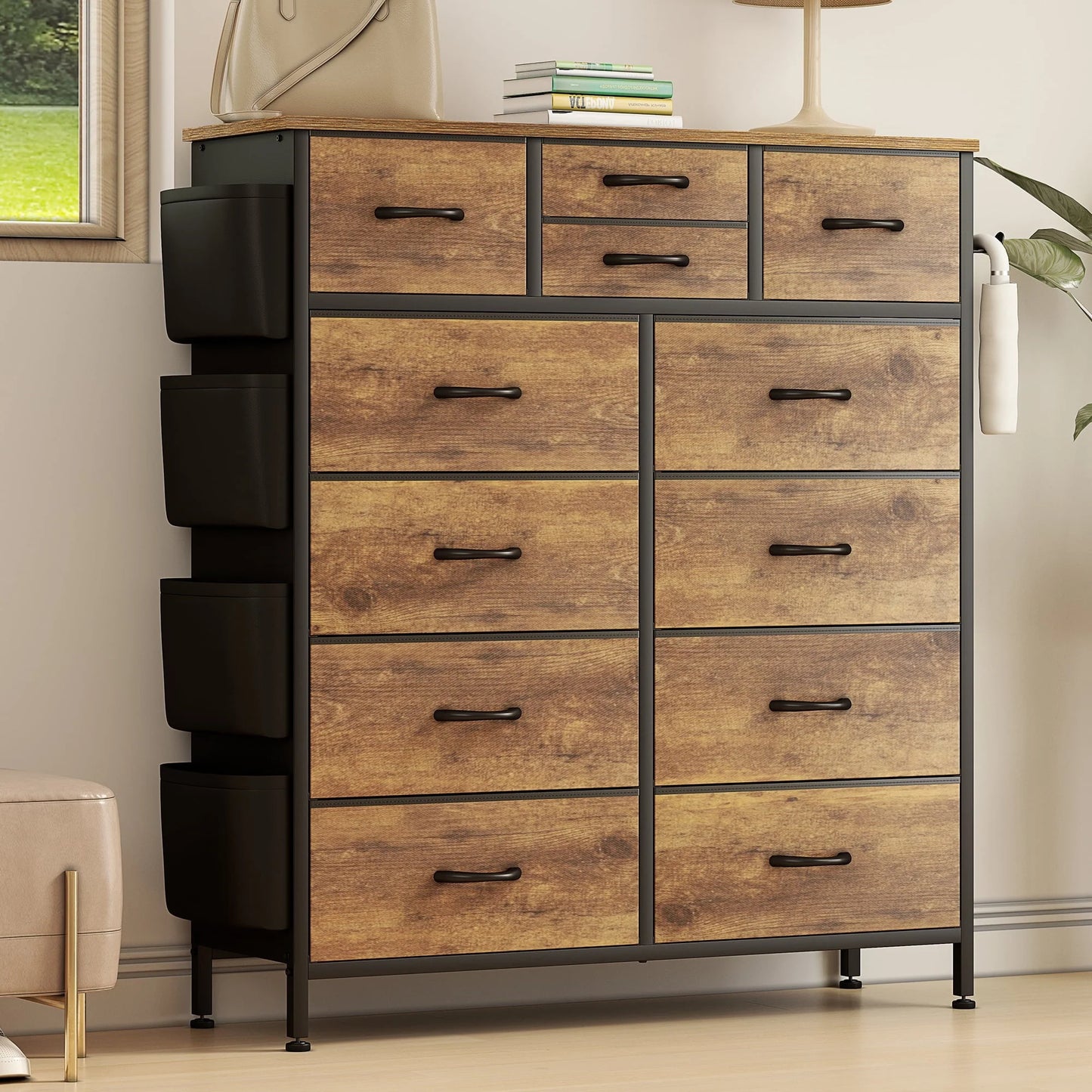 GIKPAL Dressers for Bedroom, Chest of Drawers Dresser Tall Dresser with 12 Drawers Fabric Dressers for Closet Living Room Hallway Nursery, Brown