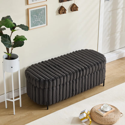 Shihatsusr 22.05" Wide Upholstered Round Pouf Ottoman Foot Rest with Black Metal Legs,Faux Fur Footstool for Living Room Bedroom Entryway,Black