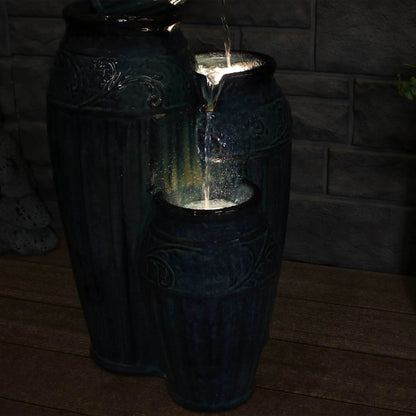 Sunnydaze Tour de Vase Ceramic Outdoor Water Fountain with Light