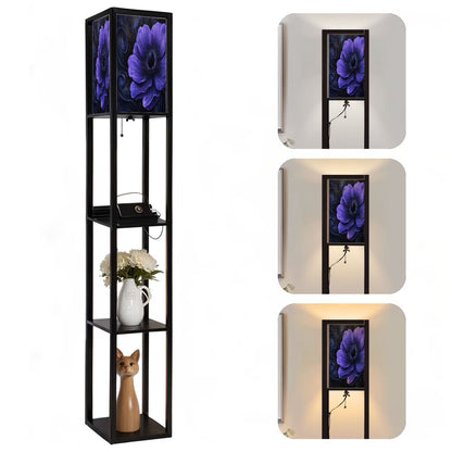 Floor Lamp with Shelves Corner Display Bookshelf Lamp for Living Room and Bedroom Purple Purple Wall Decor Purple Flower LED Modern Shelf Floor Lamp 3 Color Temperature