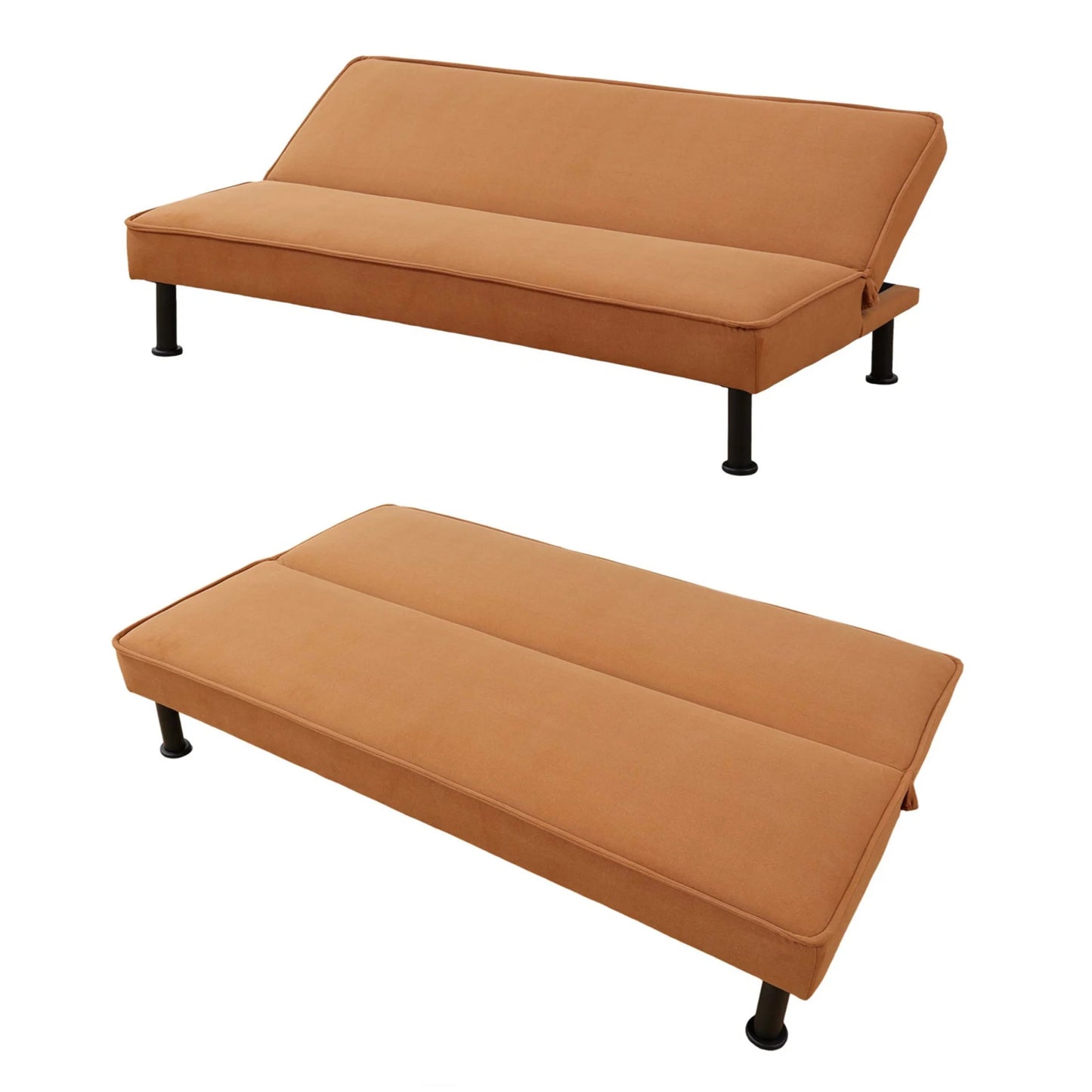 Aukfa Modern Futon Convertible Sofa Bed for Home Office, Adjustable Backrest, Flannel, Orange