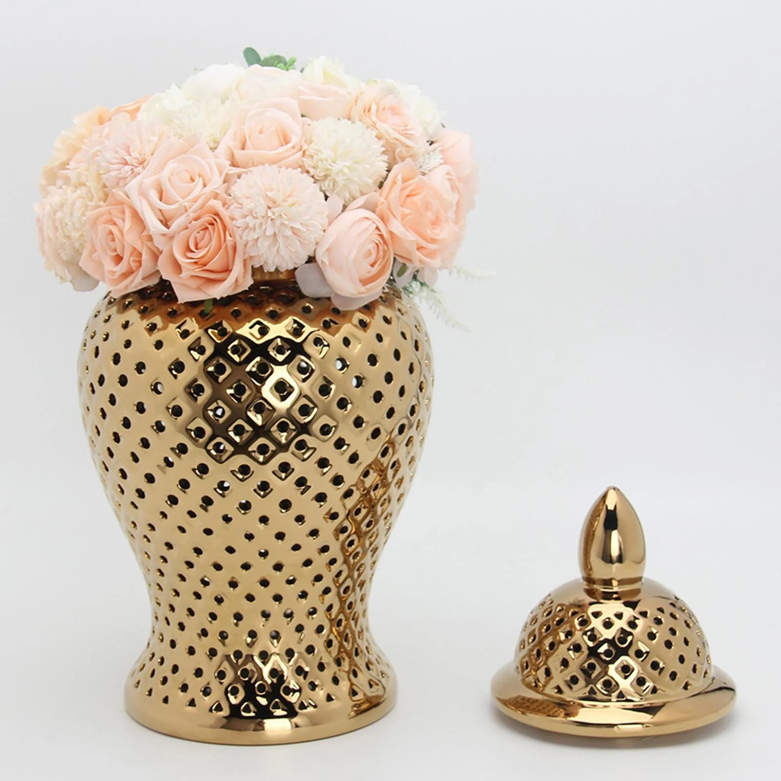 Vintage Style Ceramic Ginger Jar Dried Flower Vase Porcelain Storage Jar with