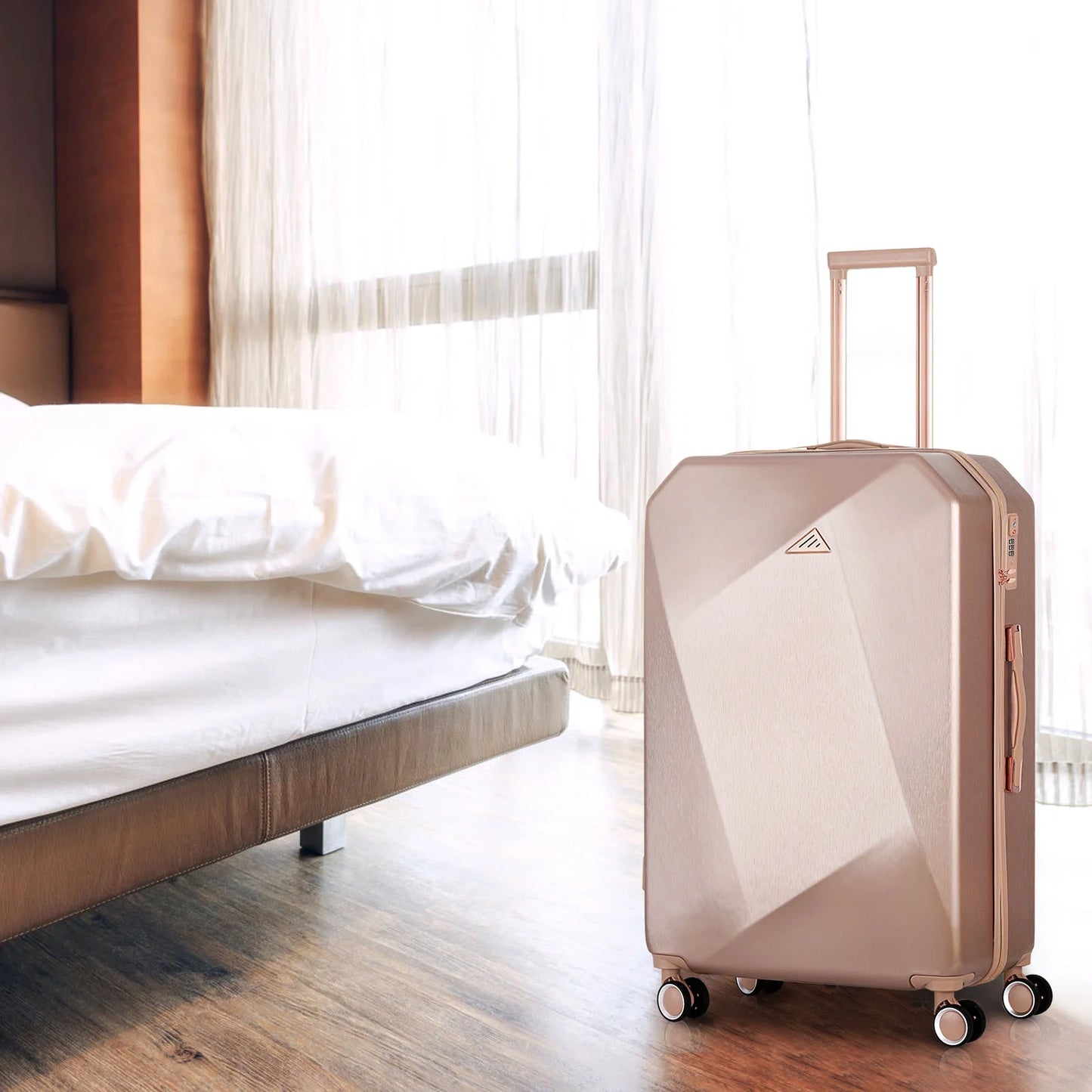 Luggage 3-Pieces Set PC+ABS Durable Suitcase Sets Rose Gold 20"24"28"