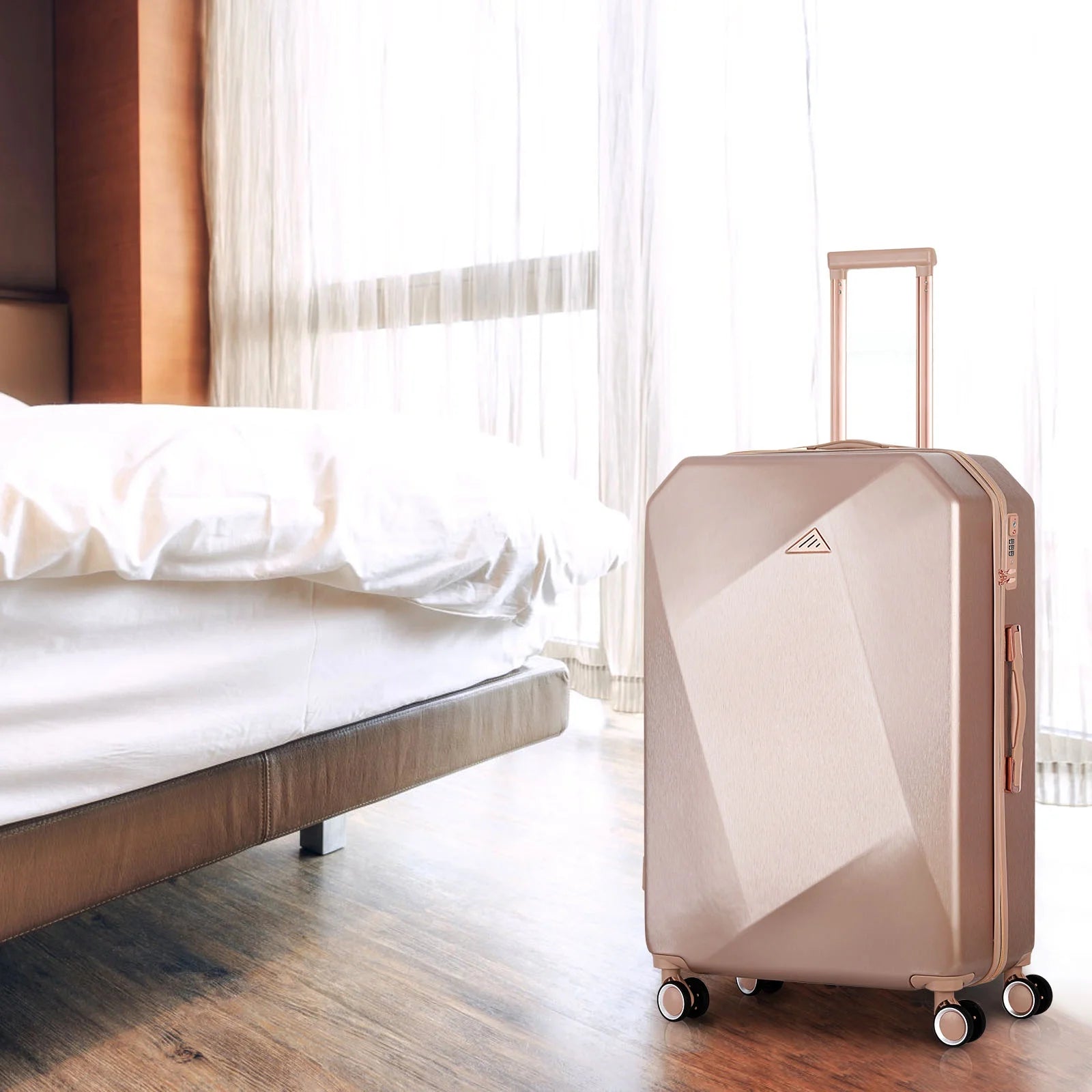 Luggage 3-Pieces Set PC+ABS Durable Suitcase Sets Rose Gold 20"24"28"