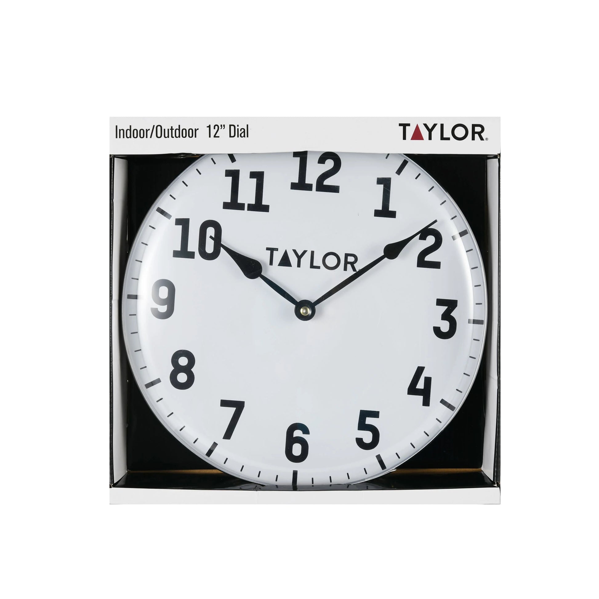 Taylor 12-inch Round Metal Dial Clock in White and Black