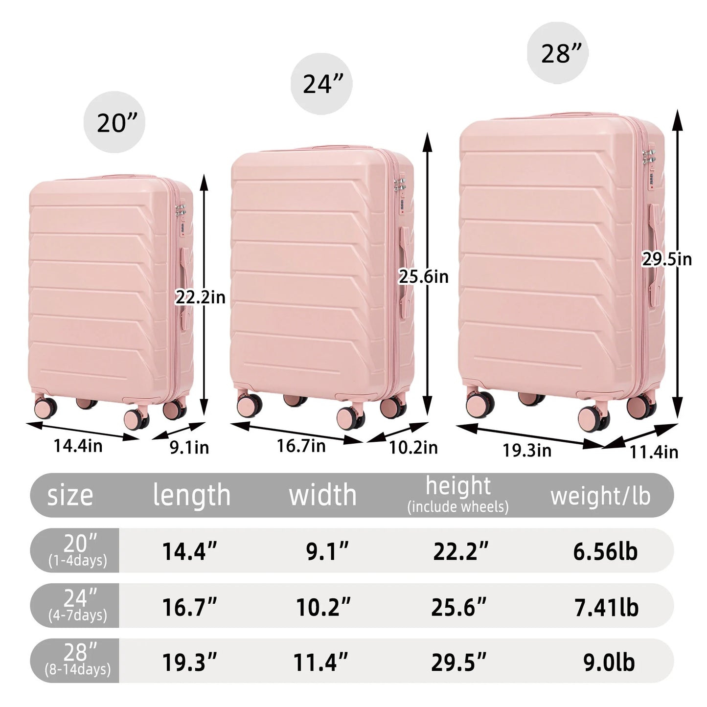 Luggage Sets 3 Piece(20/24/28), Expandable Carry On Suitcase with ABS Spinner Wheel TSA Lock