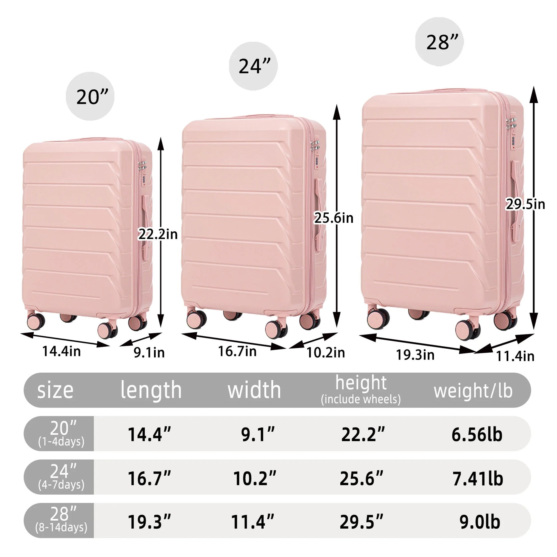 Luggage Sets 3 Piece(20/24/28), Expandable Carry On Suitcase with ABS Spinner Wheel TSA Lock