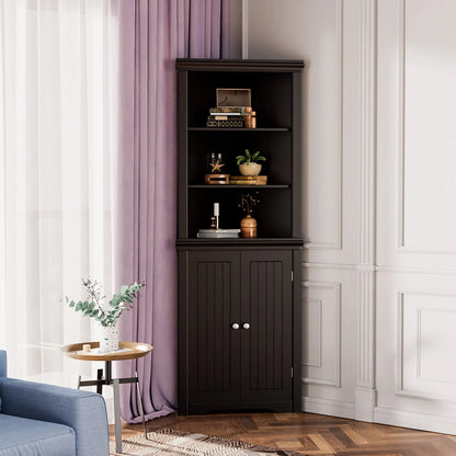 Furmax Corner Bookcase with Storage, Corner Bookshelf Stand Storage Rack for Living Room, Home Office, Kitchen, Small Space,White