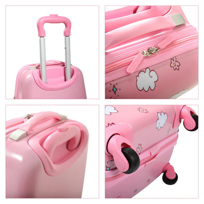 TOBBI 2 PC Kids Carry-on Luggage Set 12" Backpack & 16" Rolling Suitcase School Travel Trolley ABS Luggage for Girls