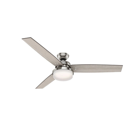 Hunter - Sentinel Indoor Ceiling Fan With Light, Remote, 60-inch, Brushed Nickel, Modern-style, 3-speed WhisperWind Motor, 59459, for living rooms, bedrooms, home offices, kitchens