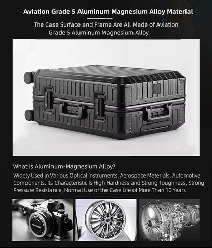 All Aluminum Magnesium Hardshell Carry On Luggage with Lock, Airline Approved Hardside Carry on Suitcase with Spinner Wheels, Checked Metal Rolling Luggage Case for Travel, Business