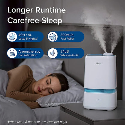 Levoit Cool Mist Humidifier Classic 200 for Room,4L for Bedroom, Cool Mist Vaporizer for Baby and Plants, with Essential Oil Tray, Automatic Shut-Off, Blue