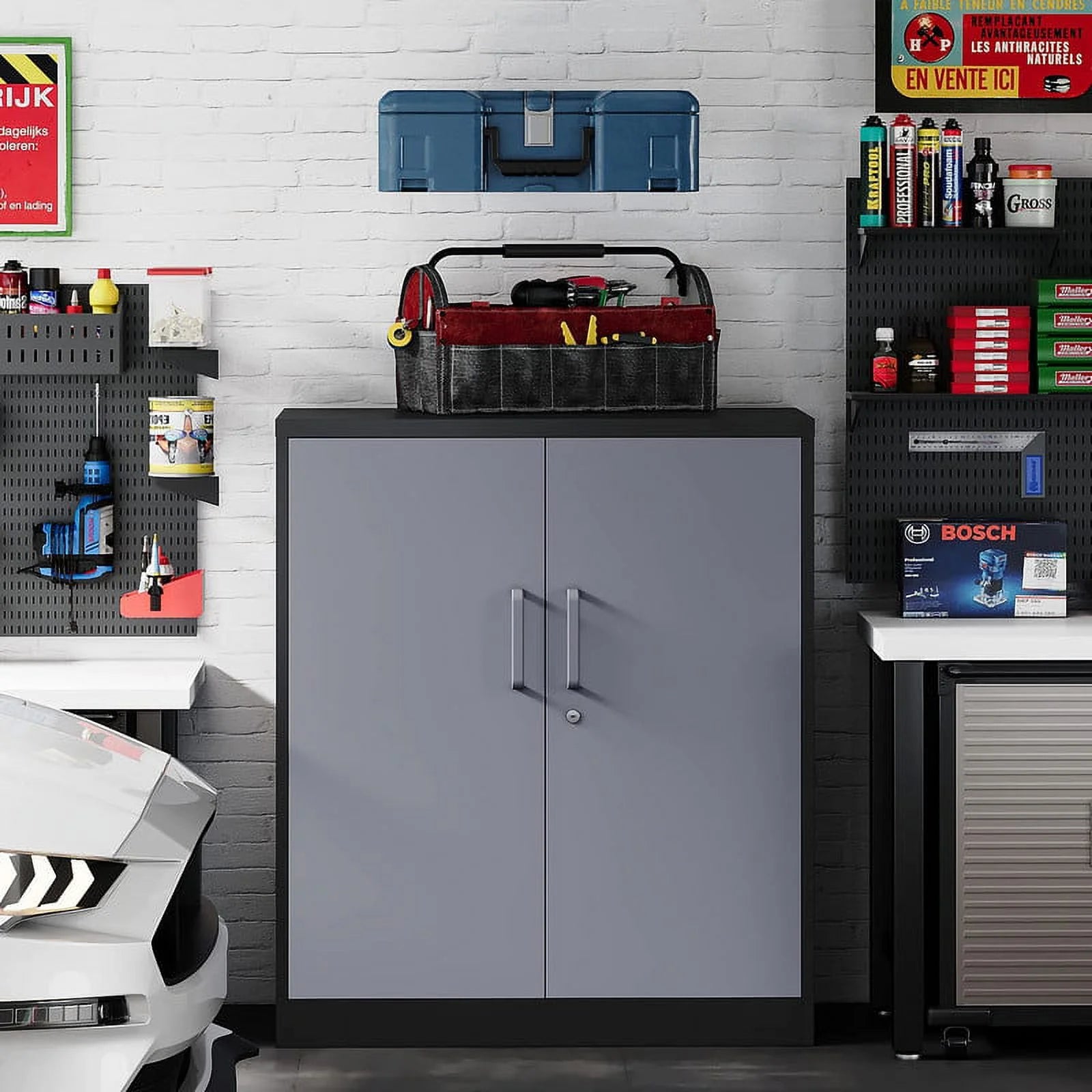 Fesbos Metal Storage Cabinet, Base Cabinets 2 Door, Steel Storage Cabinets with Locking Doors and Shelves for Garage, Kithen, Home Office and Classroom
