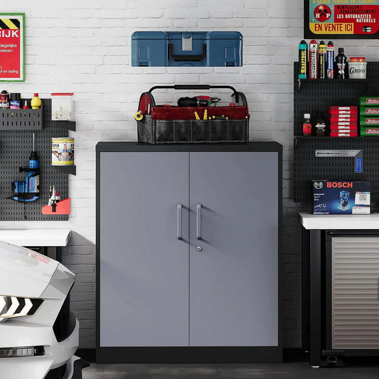 Fesbos Metal Storage Cabinet, Base Cabinets 2 Door, Steel Storage Cabinets with Locking Doors and Shelves for Garage, Kithen, Home Office and Classroom