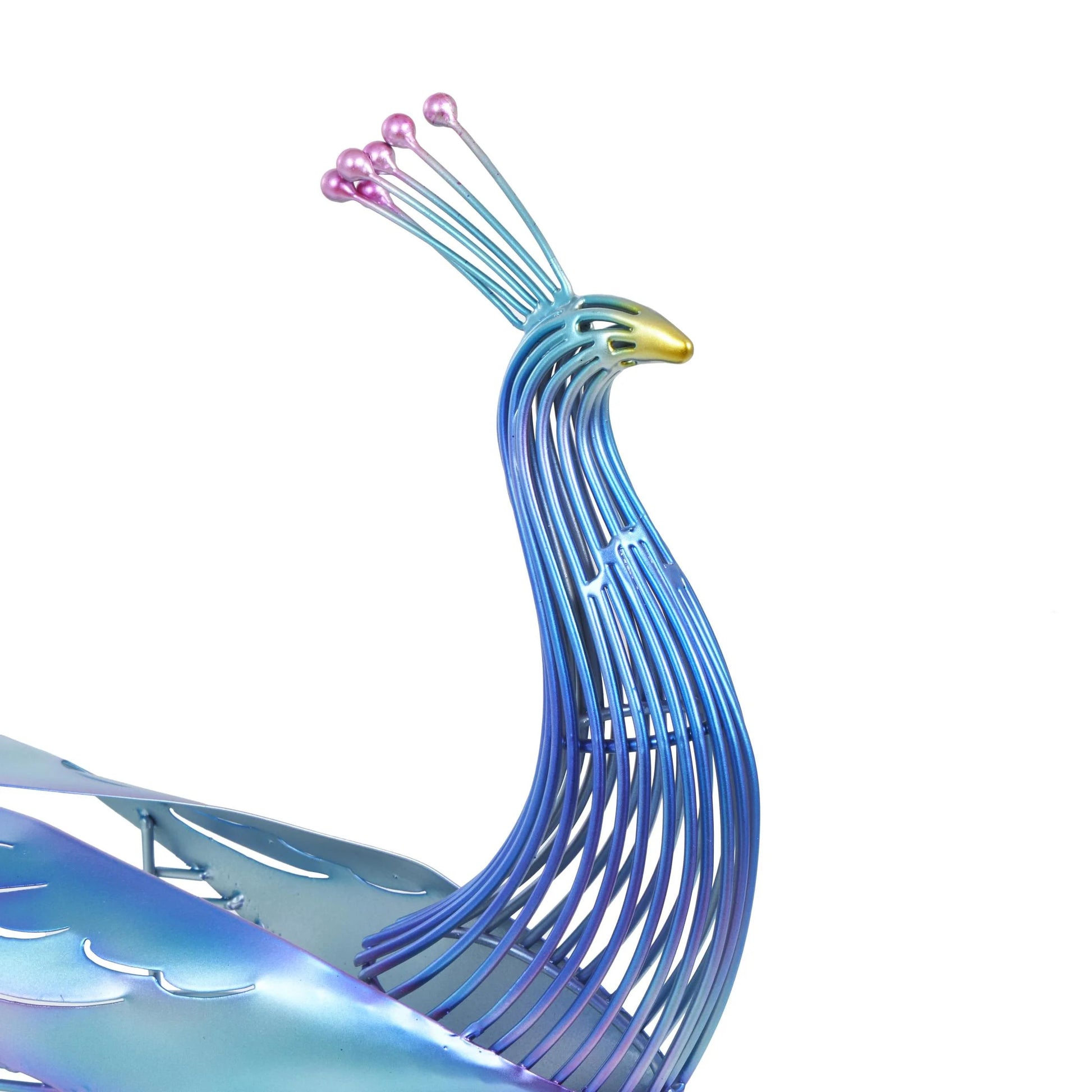 DecMode 21" Peacock Garden Sculpture with Open Wire Framed Body and Rainbow Accents