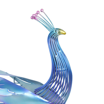 DecMode 21" Peacock Garden Sculpture with Open Wire Framed Body and Rainbow Accents