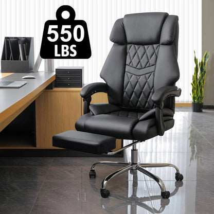 Hoffree Executive Office Chair Big and Tall Office Chair 550lb Wide Seat Ergonomic Computer Desk Chair High Back Leather Chair with Lumbar Back Support for Home Office Black