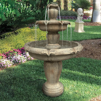 48°?H Outdoor Floor Water Fountain, 3-Tiers Concrete Water Fountain with Submersible Electric Pump - Garden Cascading Waterfall for Yard Patio Lawn Home Decor