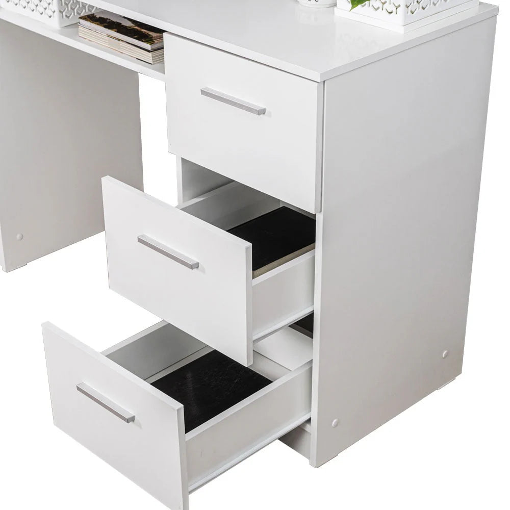 Madesa Modern Office Desk with Drawers 53 inch, Study Desk for Home Office, PC Table with 3 Drawers, 1 Door and 1 Storage Shelf (White)