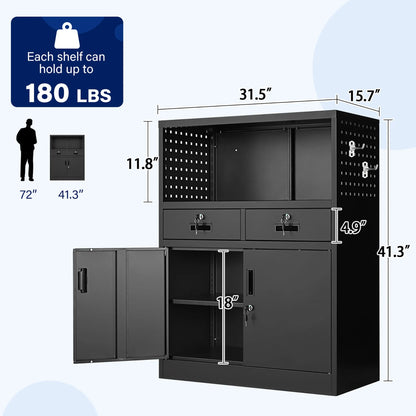Fesbos Locking Cabinet with 2 Drawers, Metal Storage Cabinet with Locking Doors and Shelves - 41.3" Steel Lockable Storage Cabinet, Metal Cabinet for Home Office, Garage