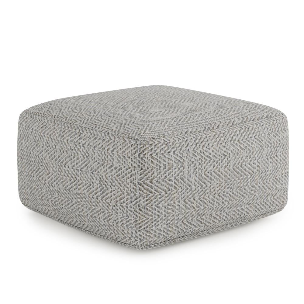 Simpli Home Nate 20 inch Wide Boho Square Pouf in Patterned Denim Mlange Cotton
