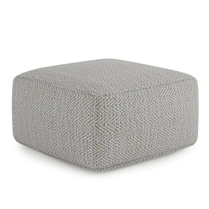 Simpli Home Nate 20 inch Wide Boho Square Pouf in Patterned Denim Mlange Cotton