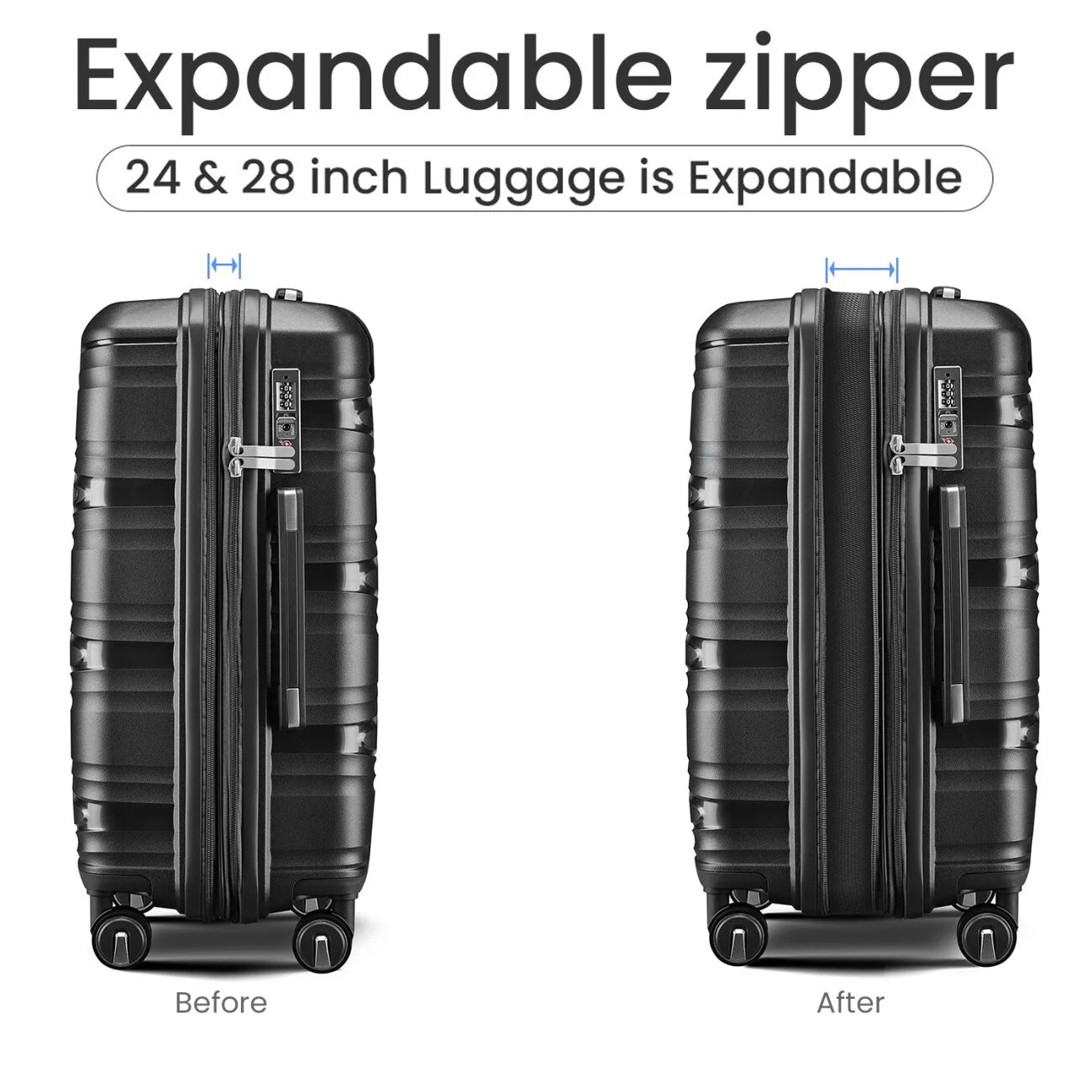 ARCTICSCORPION 4 Piece Hard-Shell Luggage Sets(14/20/24/28 inch), Lightweight PP Suitcase with TSA Lock and 360° Spinner Wheels for Travel Men Women, Black