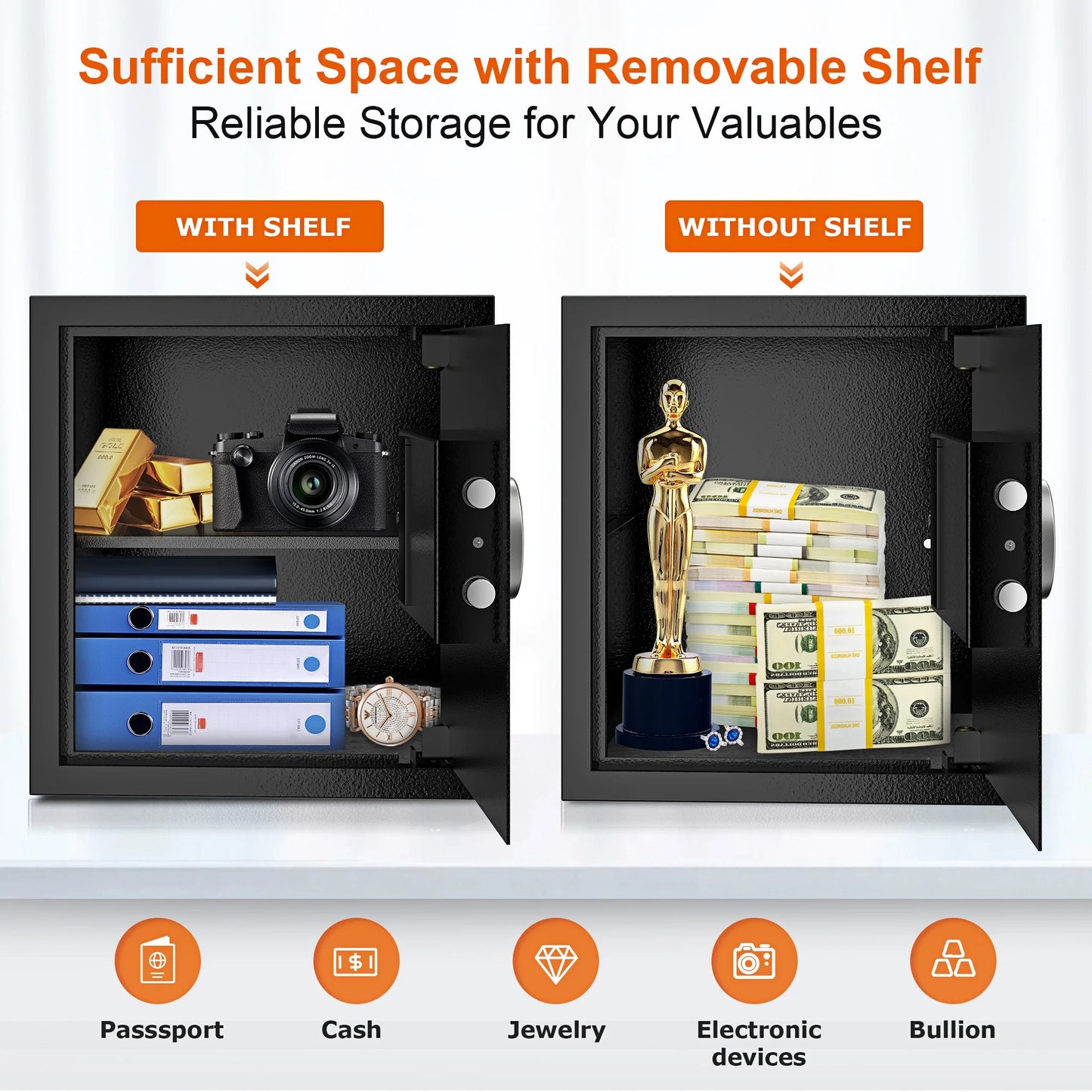 Bonsaii 1.2 Cubic Feet Safe Box Electronic Security Document Safe with Digital Keypad Lock for Home Office Hotel