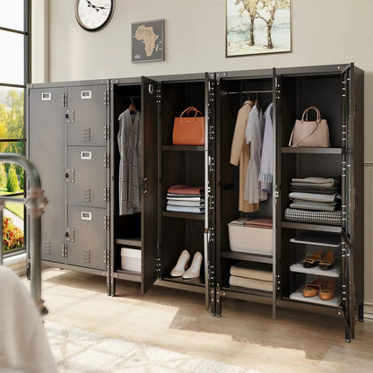 MIIIKO Metal Storage Locker, Industrial Storage Cabinet with Doors and Shelves, Stylish and Sturdy 6 Compartment with Lockable Doors, for Home Office, Club and Bar