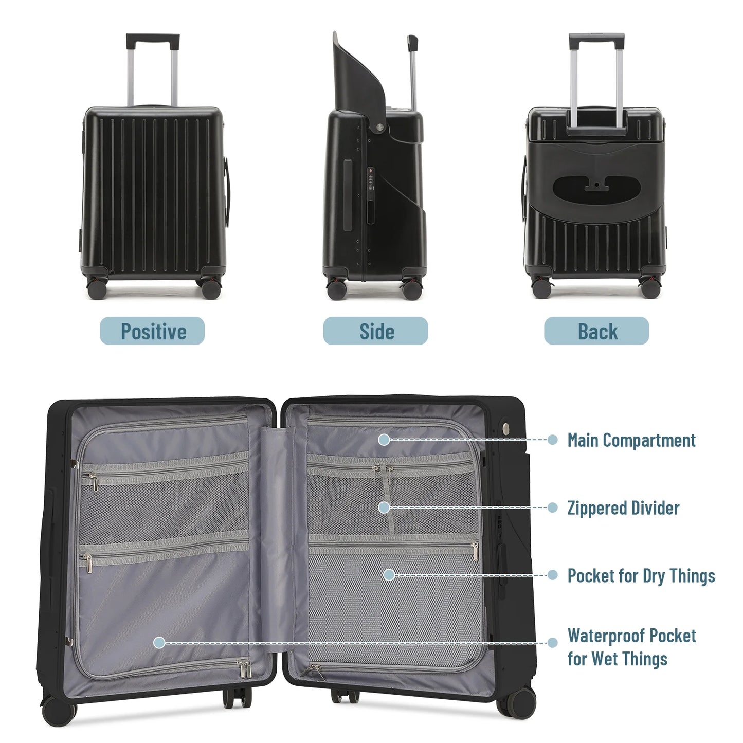 Fridtrip 20 Inch Carry On TSA Lock Luggage with Foldable Seat for Kids& Adult,Lockable Spinner Wheels Free Luggage Cover and Safety Seatbelt Travel Suitcase