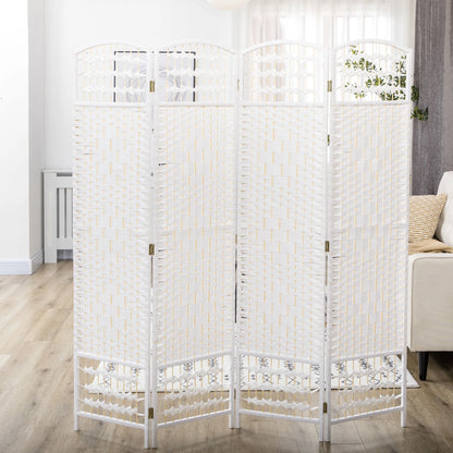 DUOSONG 4 Panel Room Divider, Folding Privacy Screen, 5.6' Room Separator, Wave Fiber Freestanding Partition Wall Divider For Rooms, Home, Office, White White Paper Privacy Screens