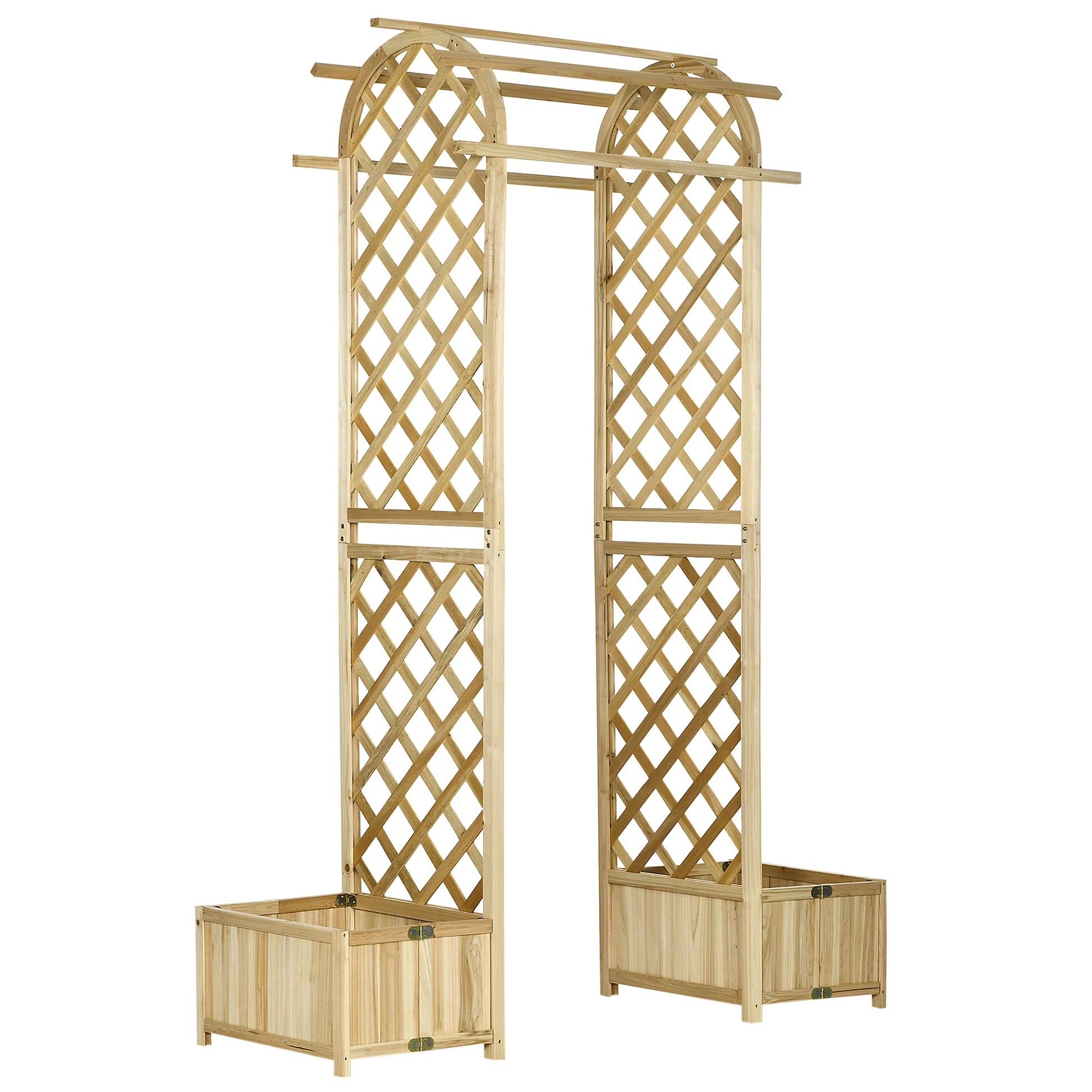 CAMSCH 85'' Premium Outdoor Wooden Arbor Arch with Trellis, Straight top, Pergola Arch for Climbing Plants, Wood Garden Yard Lattice, Wedding Arch for Ceremony, 63''(L) x 26''(W) x 85''(H)