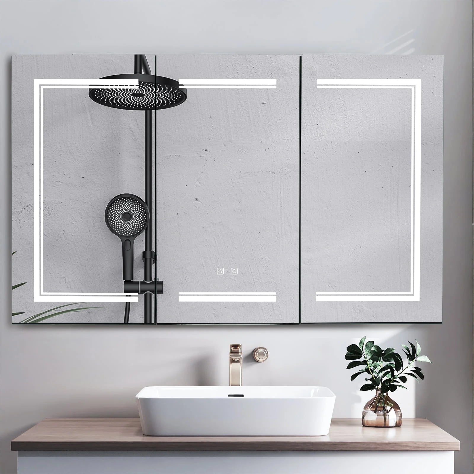 Ktaxon 48"x28" LED Bathroom Mirror Cabinet with Lights, Wall-Mounted Medicine w/Defogger, Dimmable, Memory function, Outlets & USB, White
