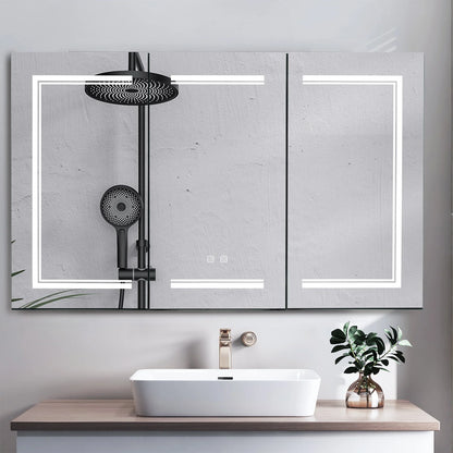 Ktaxon 48"x28" LED Bathroom Mirror Cabinet with Lights, Wall-Mounted Medicine w/Defogger, Dimmable, Memory function, Outlets & USB, White