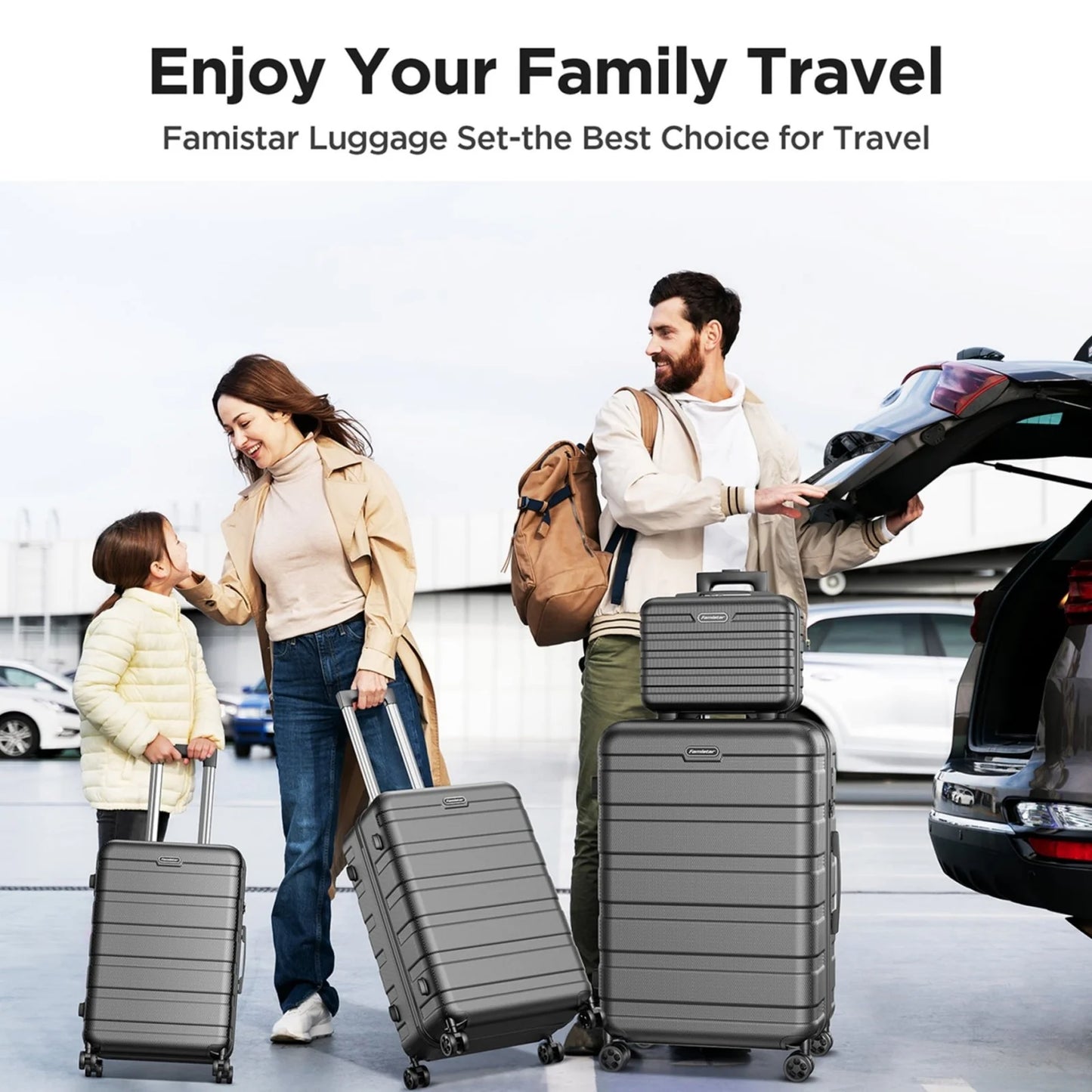 Famistar 11 Piece Hardside Luggage Suitcase Set with 360° Double Spinner Wheels TSA Style Lock, 14° Travel Case, 20" Carry-On Luggage, 24" Checked Luggage and 28" Checked Luggage, Black
