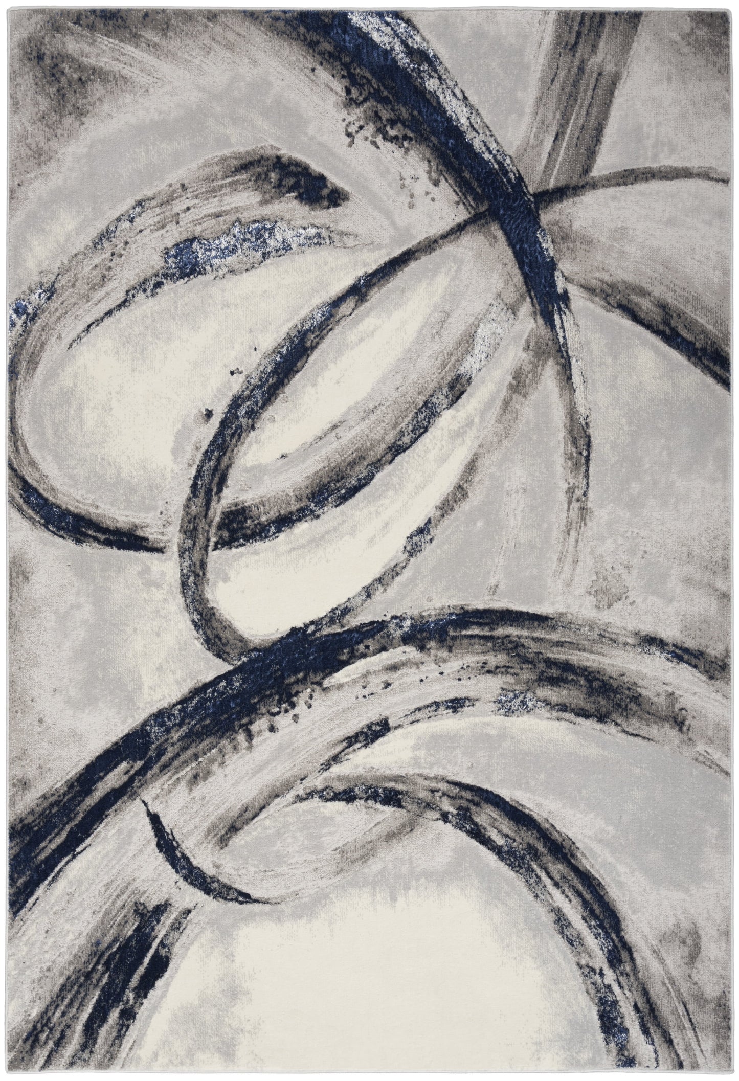 Inspire Me! Home Decor Brushstrokes Abstract Grey/Navy 5'3" x 7'3" Area Rug (5x7)