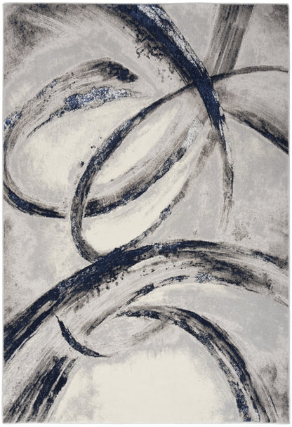 Inspire Me! Home Decor Brushstrokes Abstract Grey/Navy 5'3" x 7'3" Area Rug (5x7)